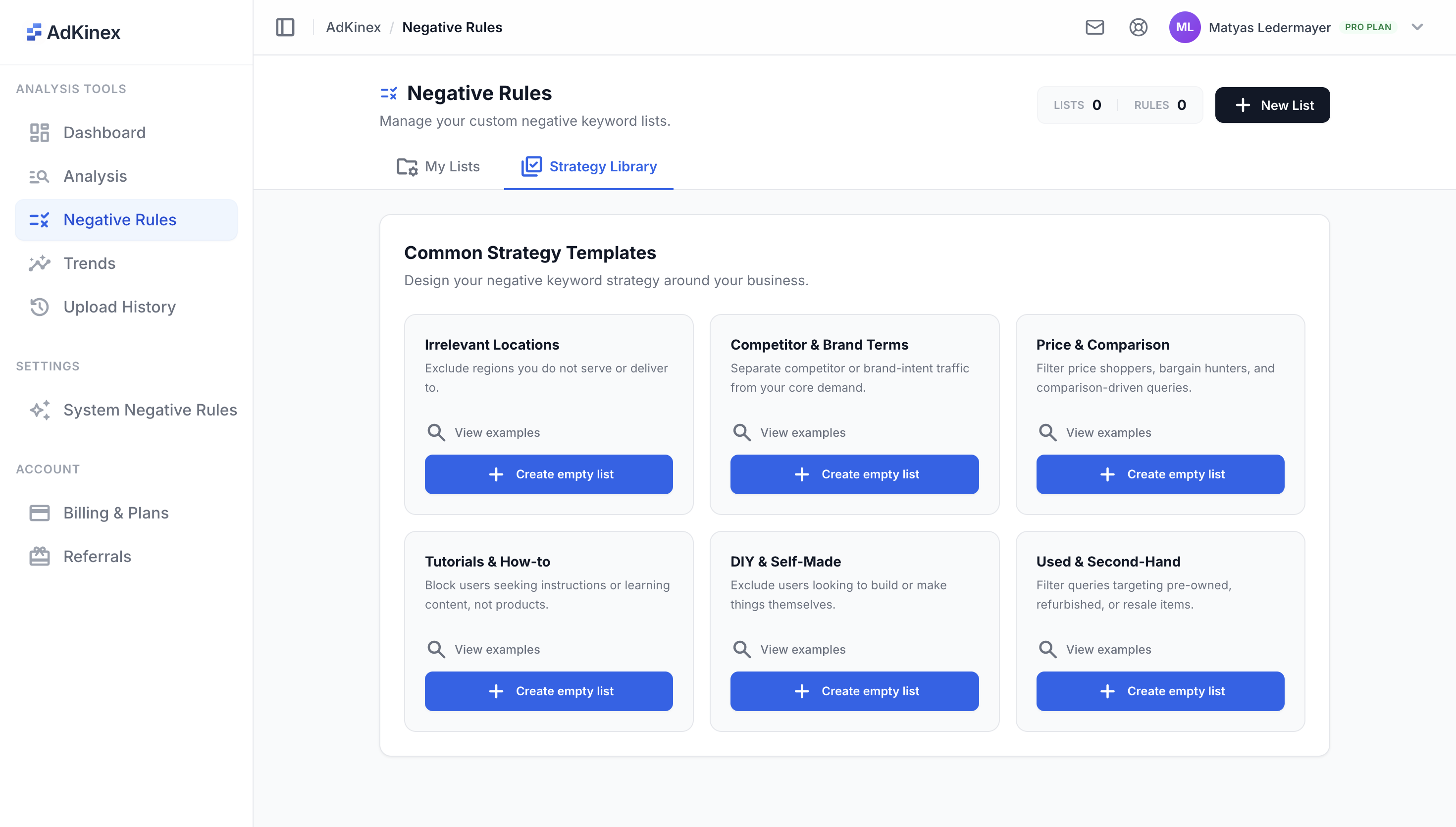 AdKinex Negative Rules Strategy Library